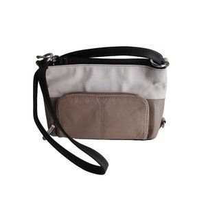 Tignanello Beige Cream Color-blocked Shoulder Bag Black Adjustable Strap